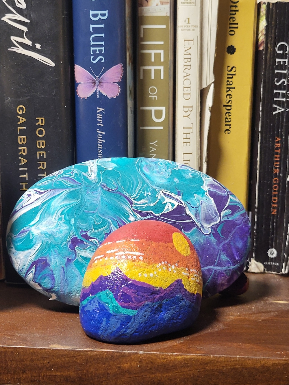 Hand-Painted Decorative Rocks in Blue, Purple, Turquoise and Multicolor